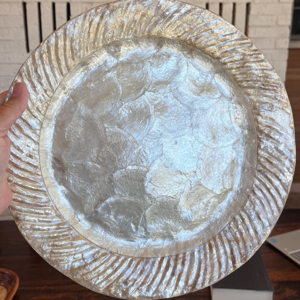 Vintage Capiz Shell Plate Tray Handmade Coastal Layer Piece Traditional Heritage